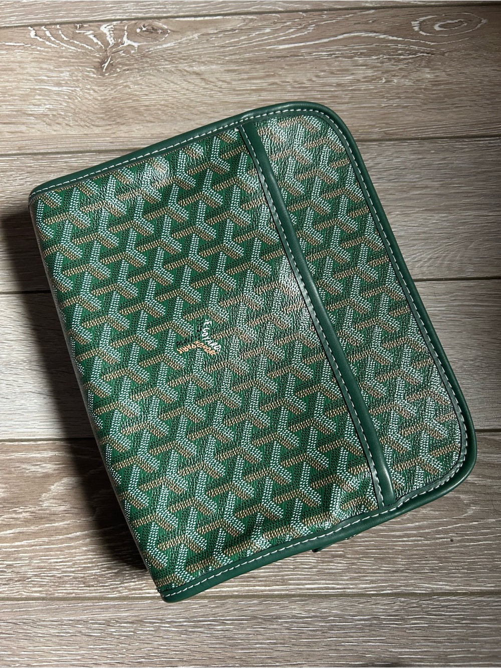 Green Goyard Patterned Leather Zip Jouvence Bag
